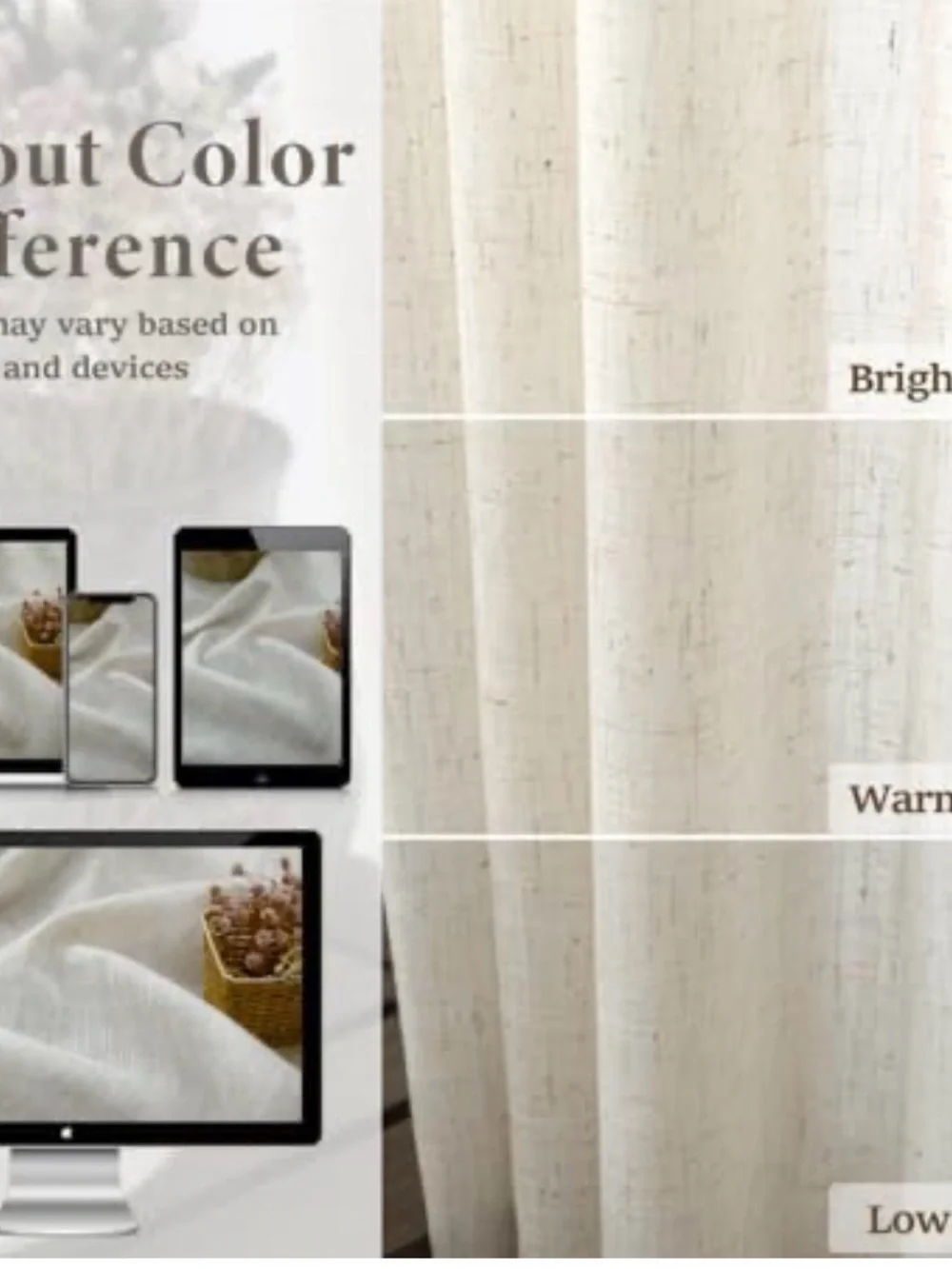 New Pitalk back tab linen blend sheer Curtains Natural 60X90In Long 2 Panels